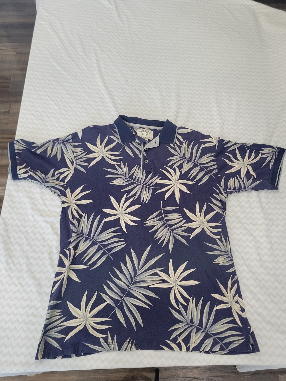 Bamboo Cay Resortwear Palm Print Polo - Navy & Cream
